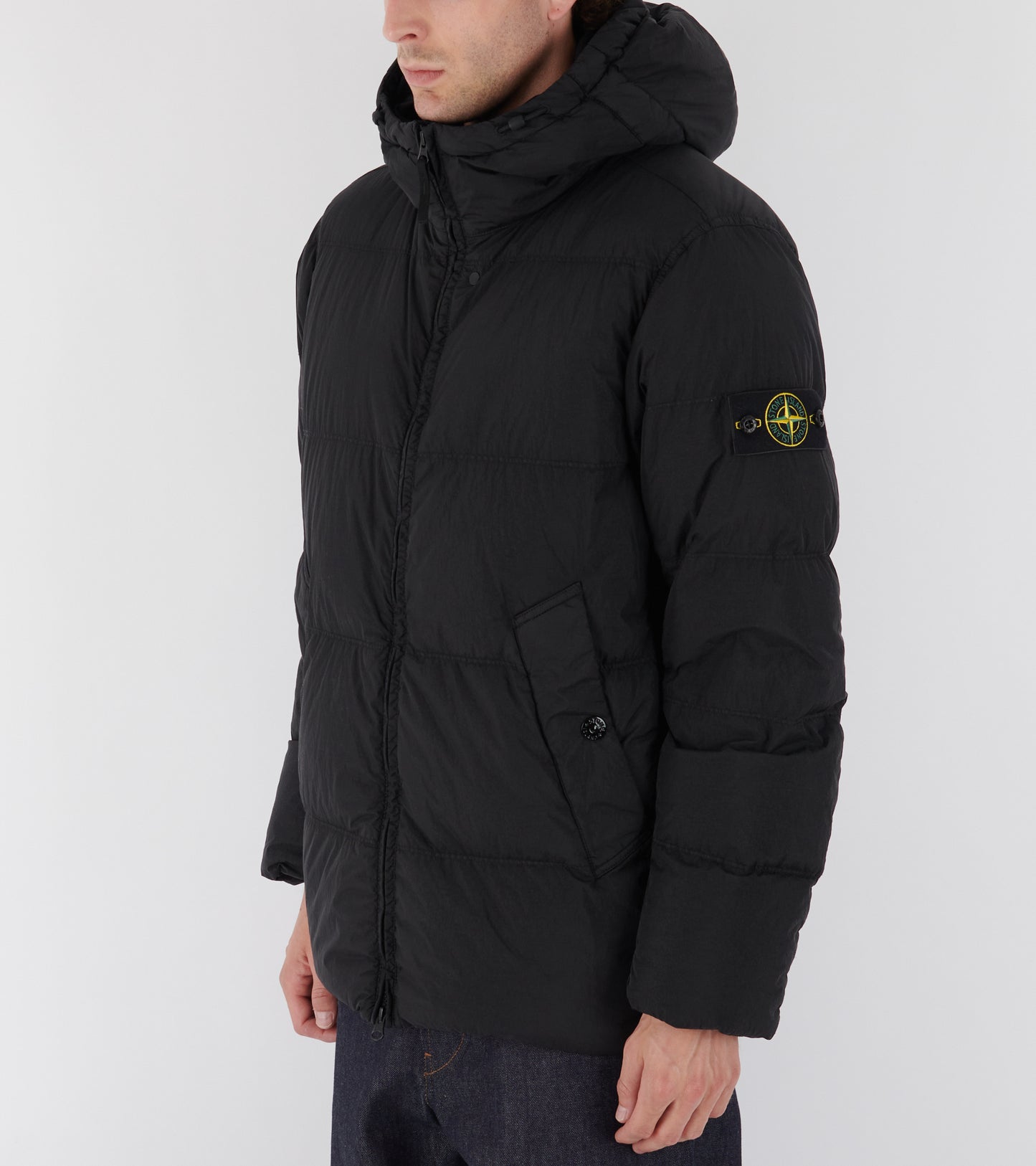 Hooded Garment Dyed Crinkle Reps NY Down Jacket Black