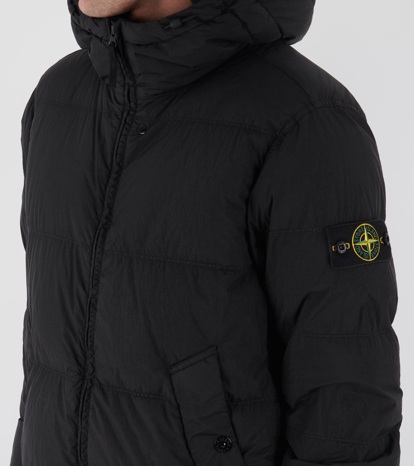 Hooded Garment Dyed Crinkle Reps NY Down Jacket Black