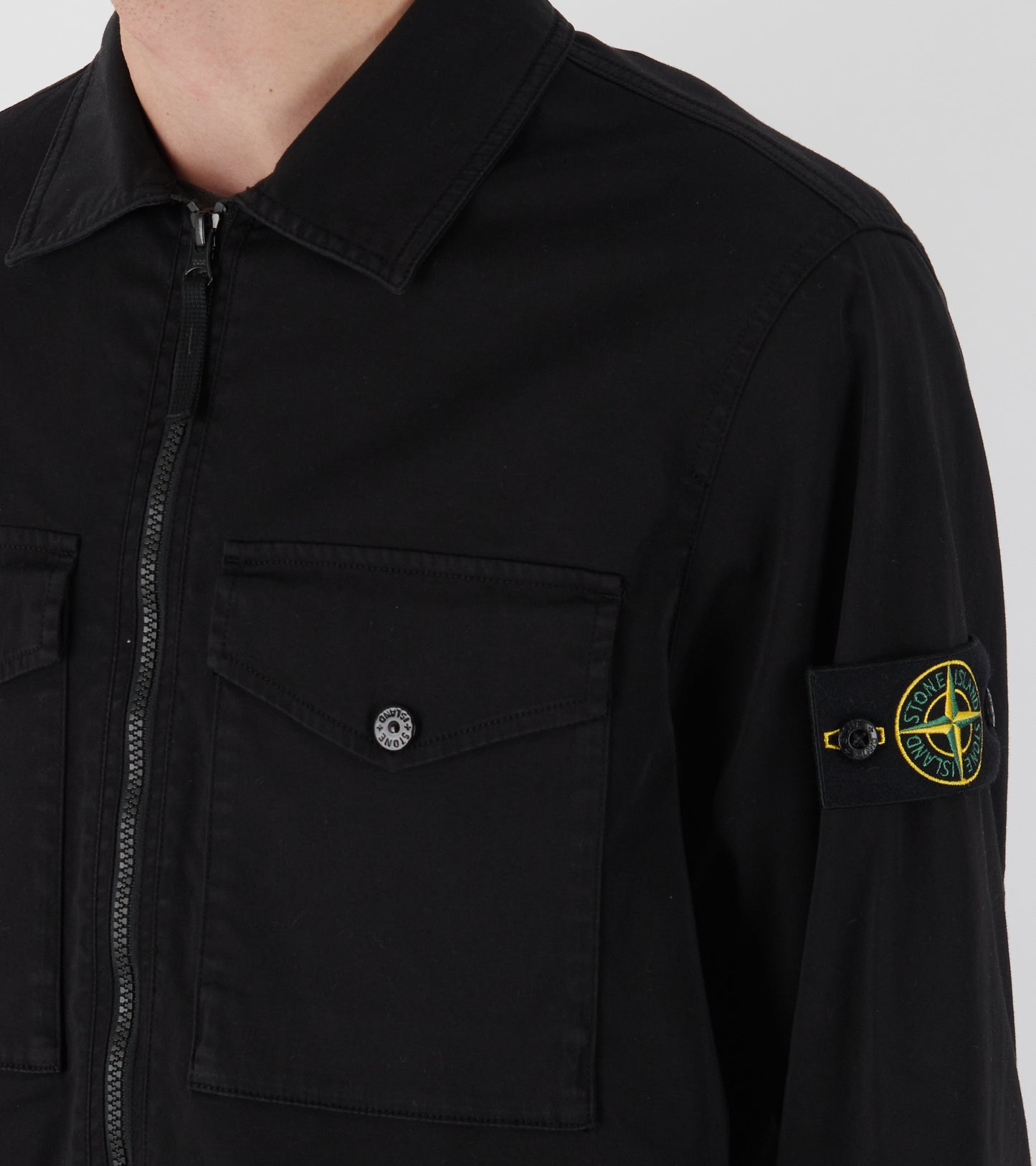 Classic Cotton Zip Pocket Overshirt Black