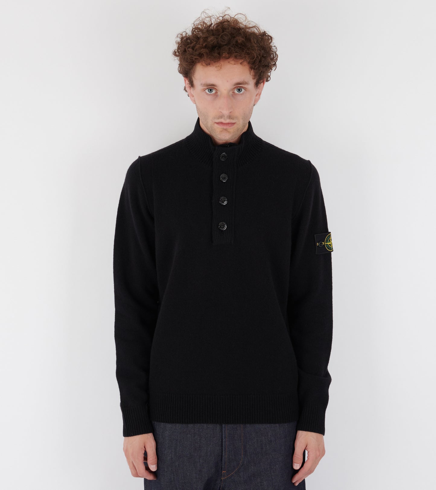 Half Zip Button Wool Knit Black