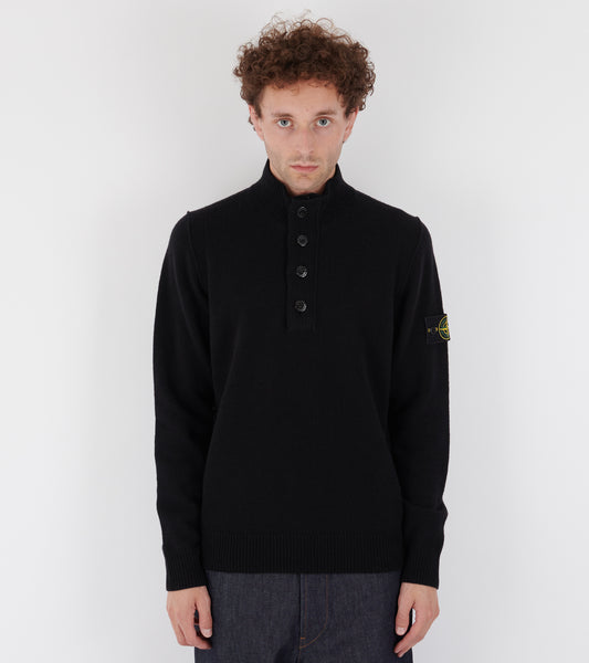 Half Zip Button Wool Knit Black