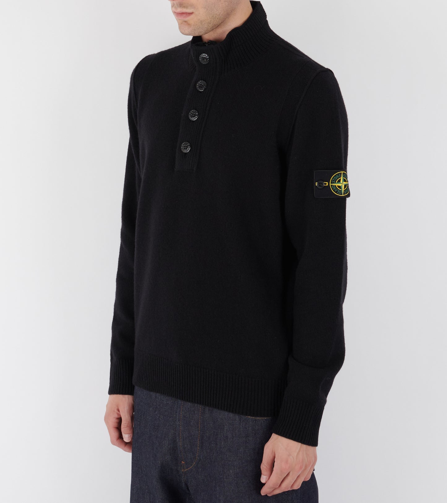 Half Zip Button Wool Knit Black