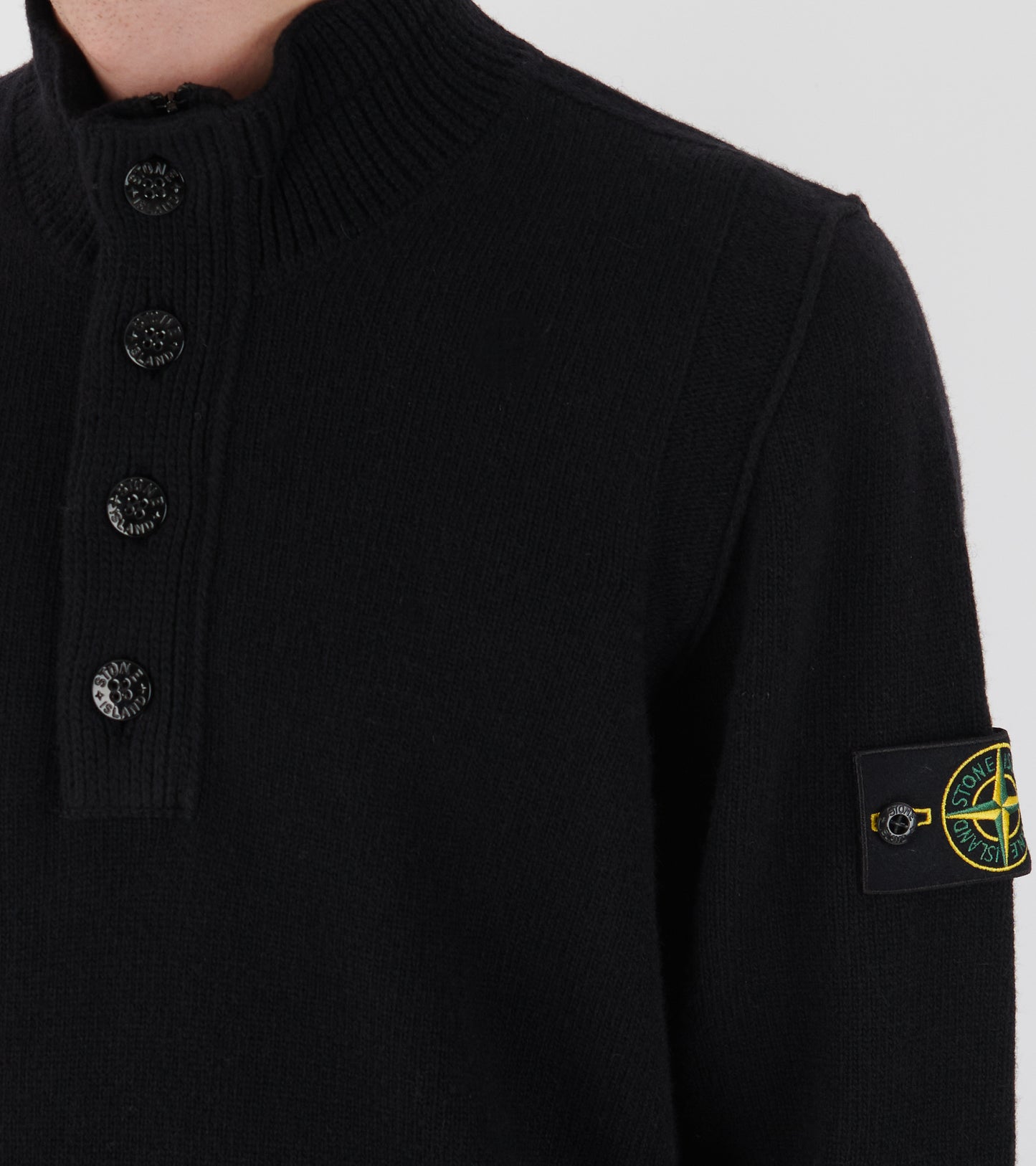Half Zip Button Wool Knit Black