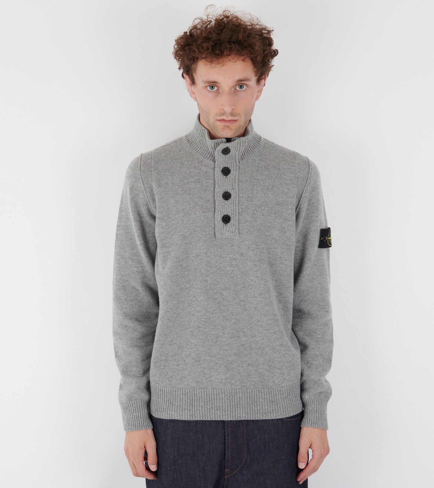 Half Zip Button Wool Knit Light Grey