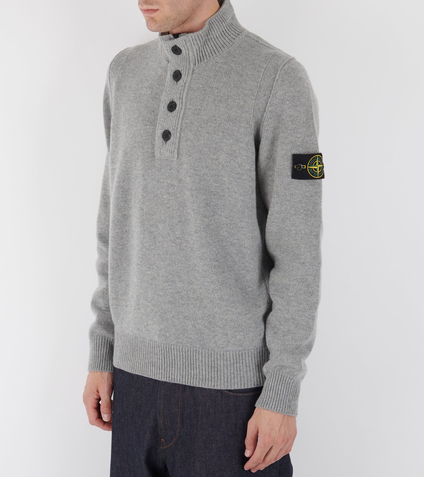 Half Zip Button Wool Knit Light Grey