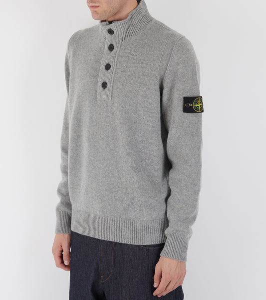 Half Zip Button Wool Knit Light Grey