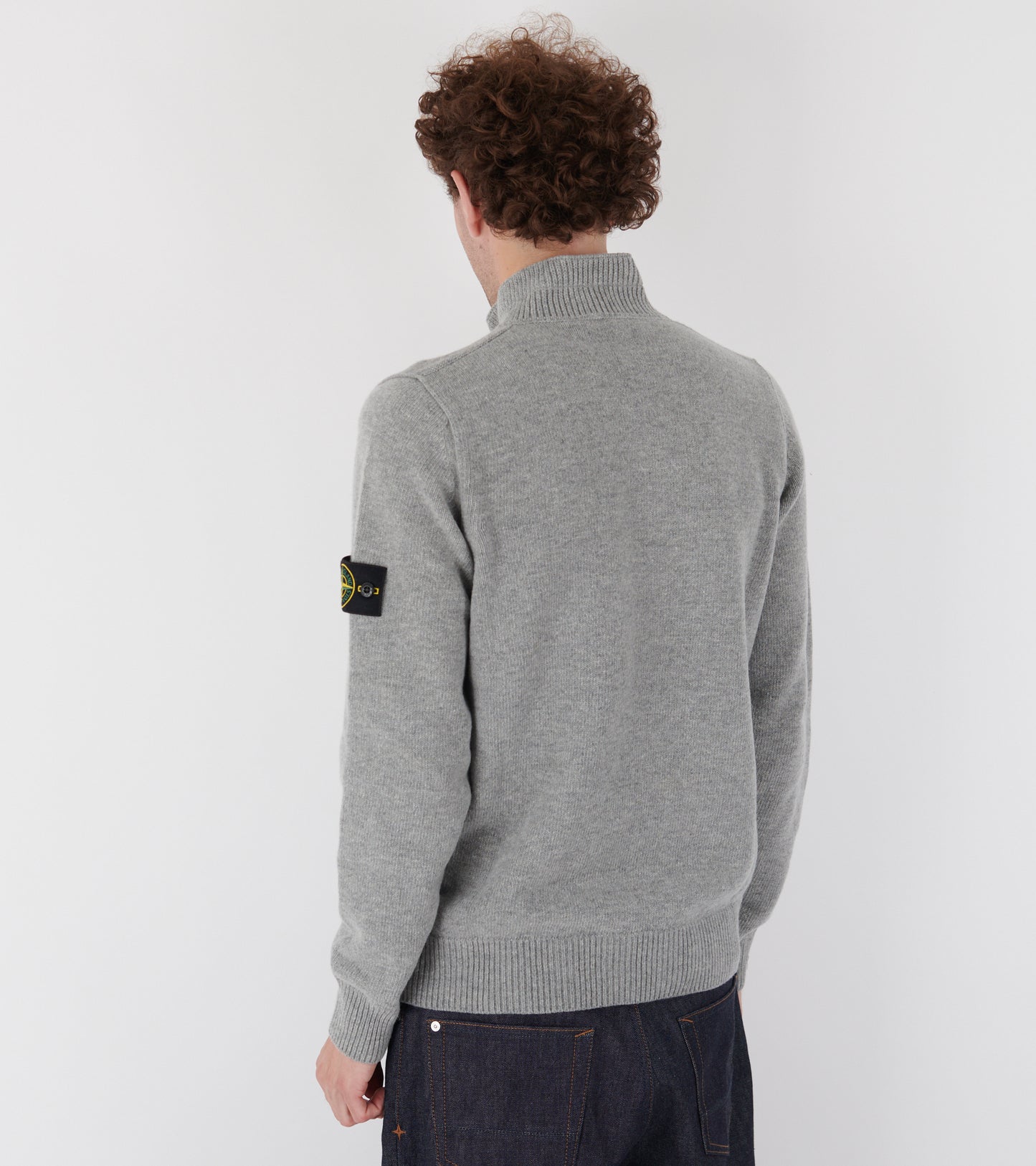Half Zip Button Wool Knit Light Grey