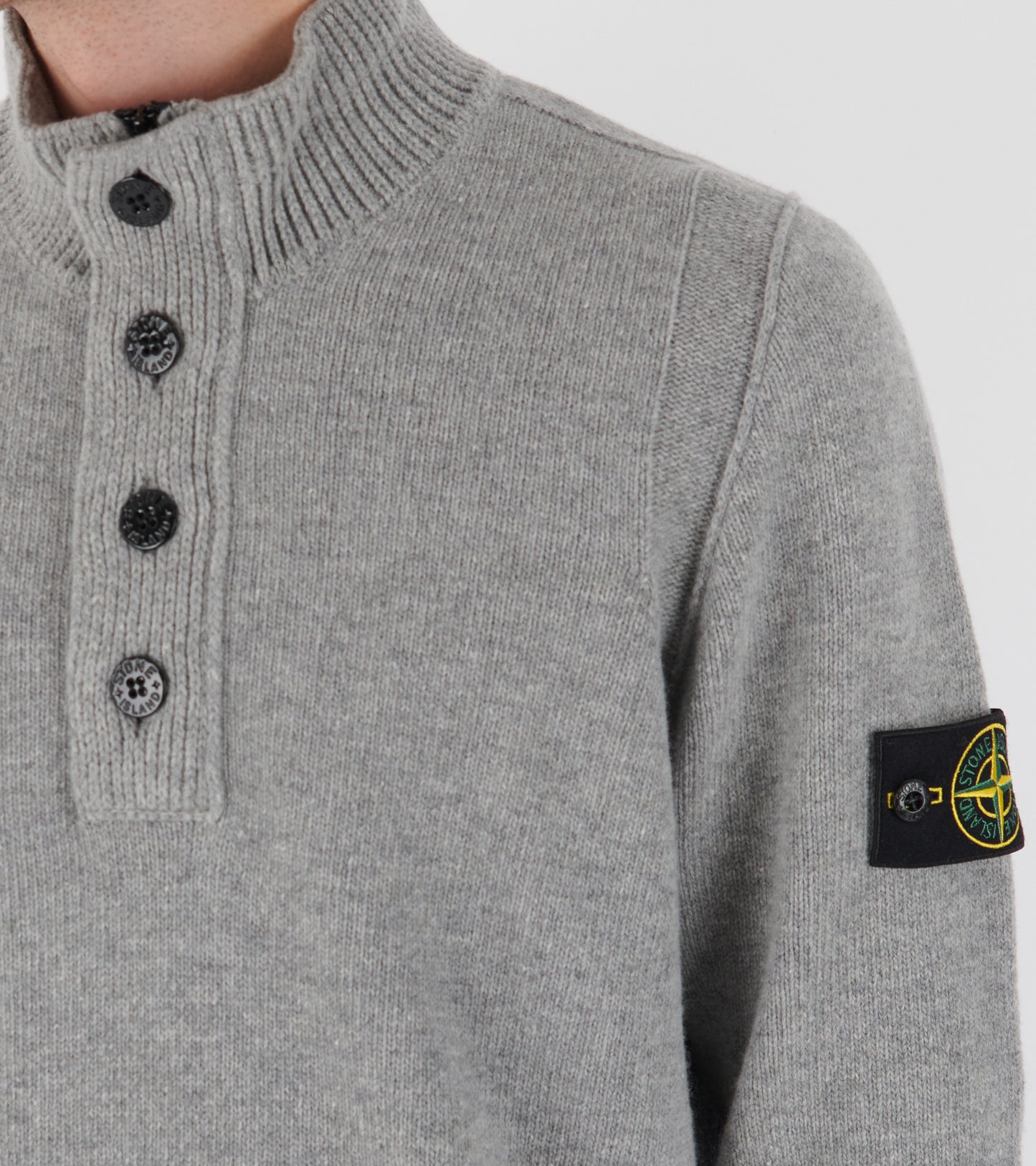 Half Zip Button Wool Knit Light Grey
