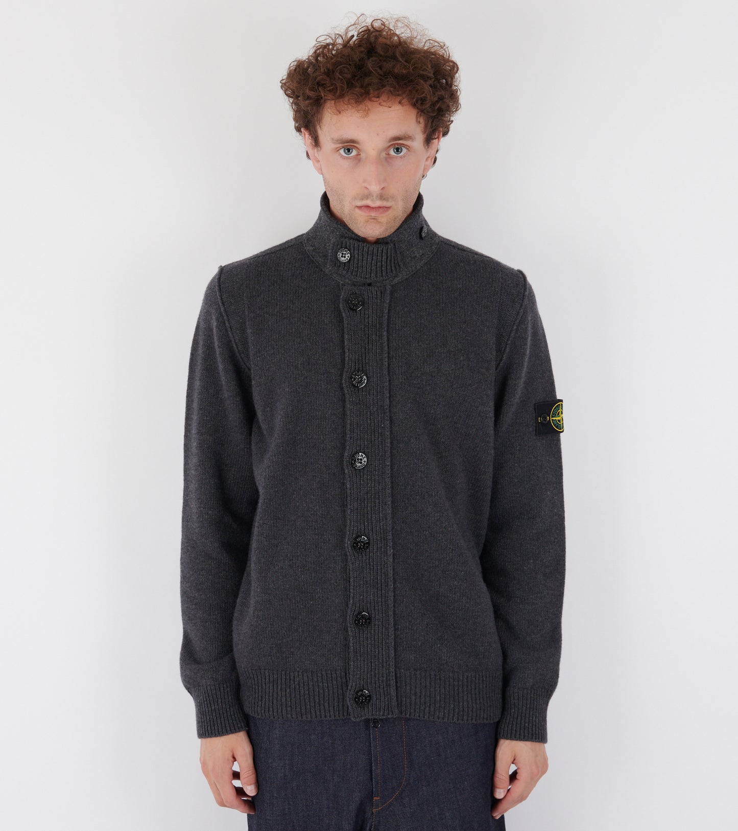 Zip Button Wool Cardigan Dark Grey