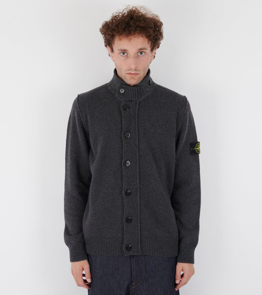 Zip Button Wool Cardigan Dark Grey