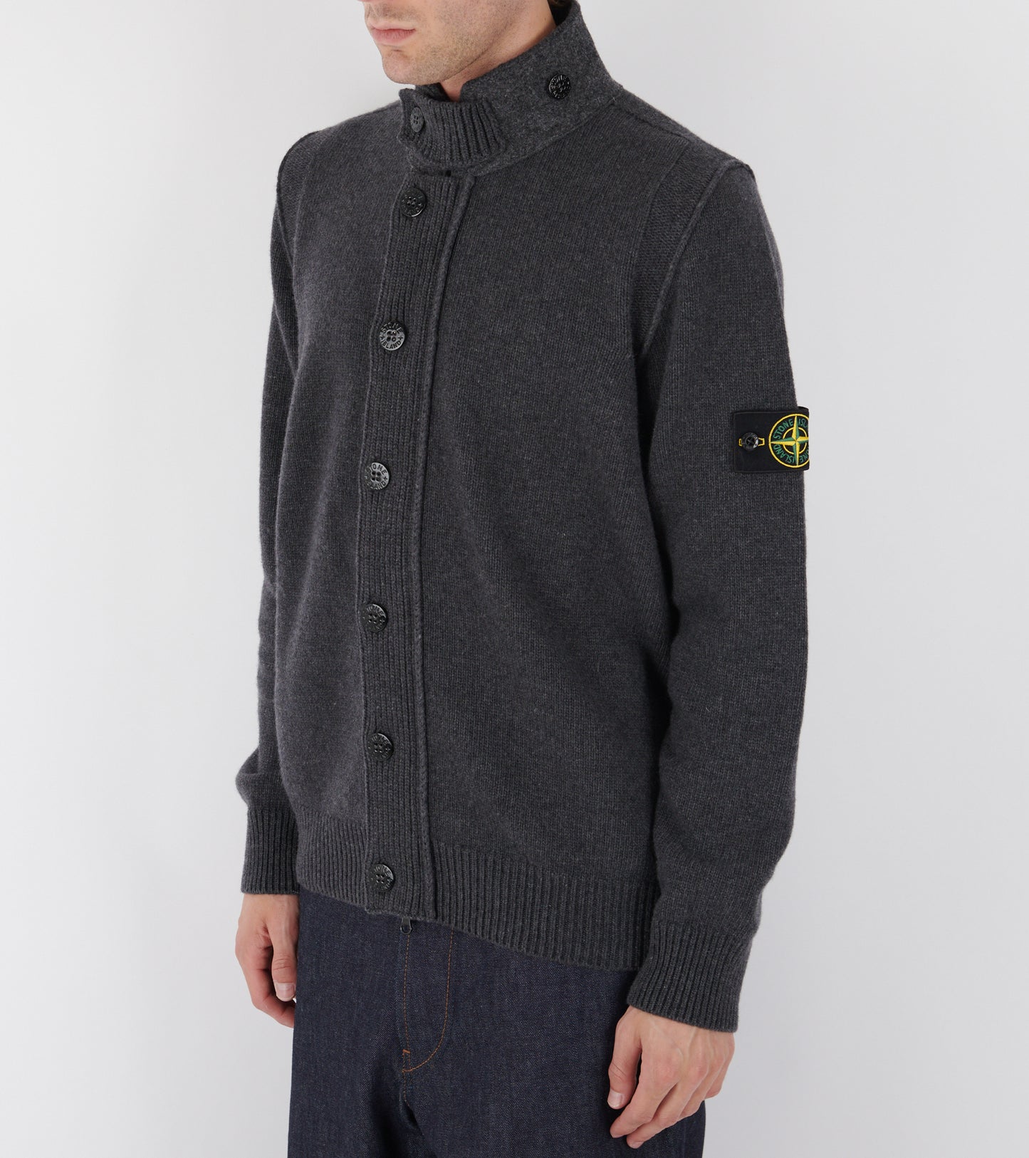 Zip Button Wool Cardigan Dark Grey