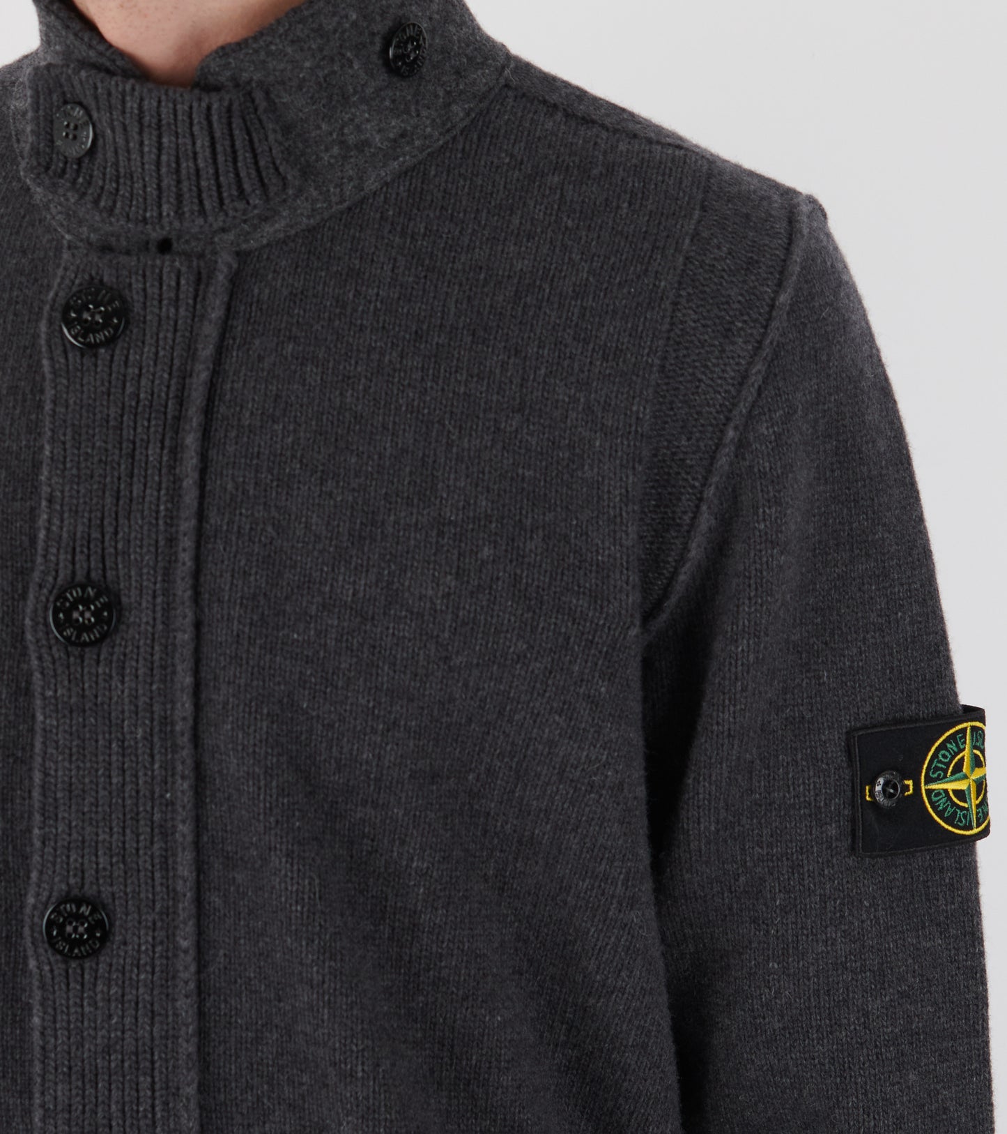 Zip Button Wool Cardigan Dark Grey