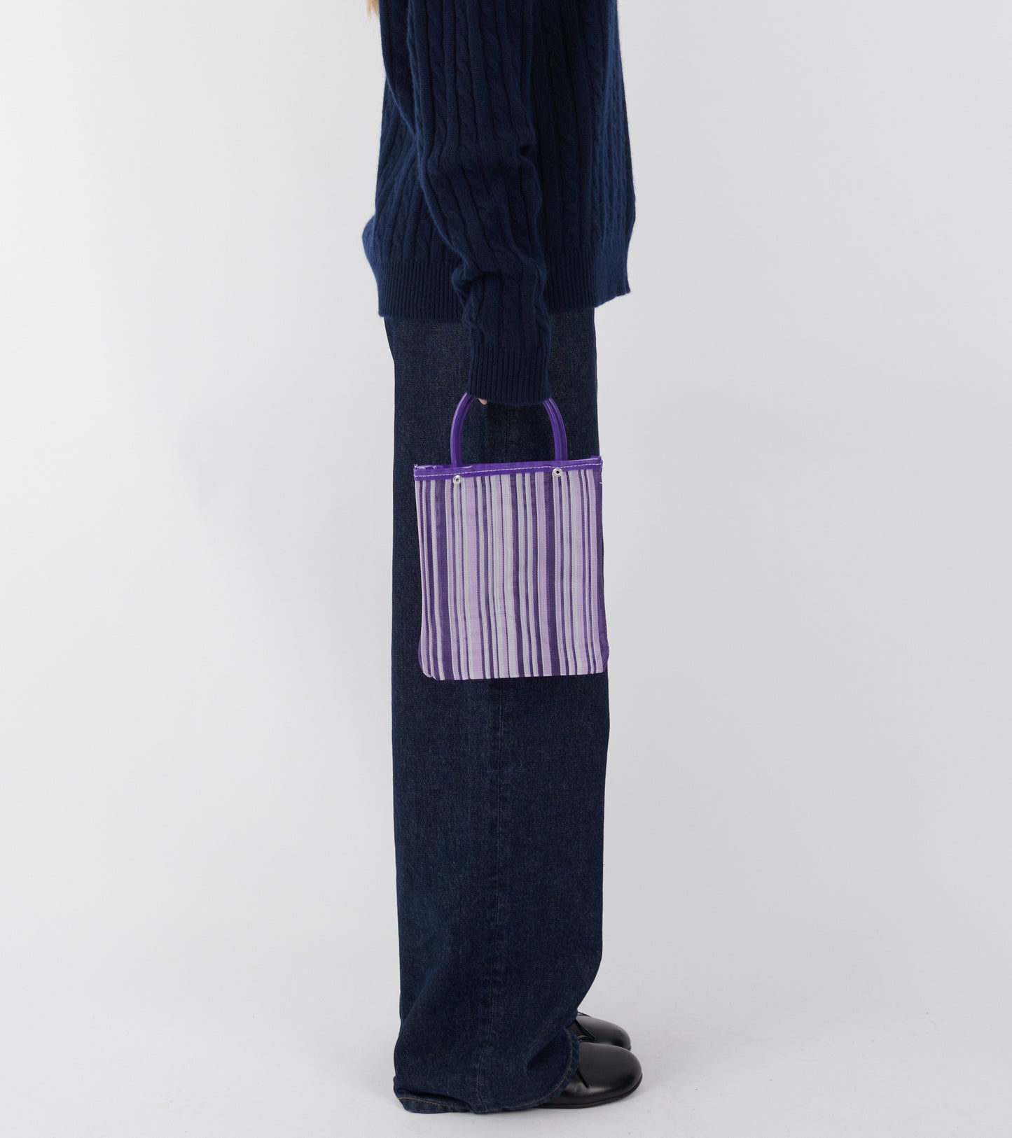 Mini Market Tote Purple Vertical Stripe