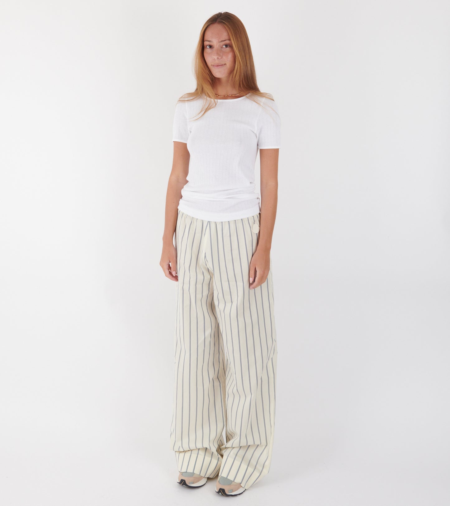 Striped Cotton Silk Trousers White