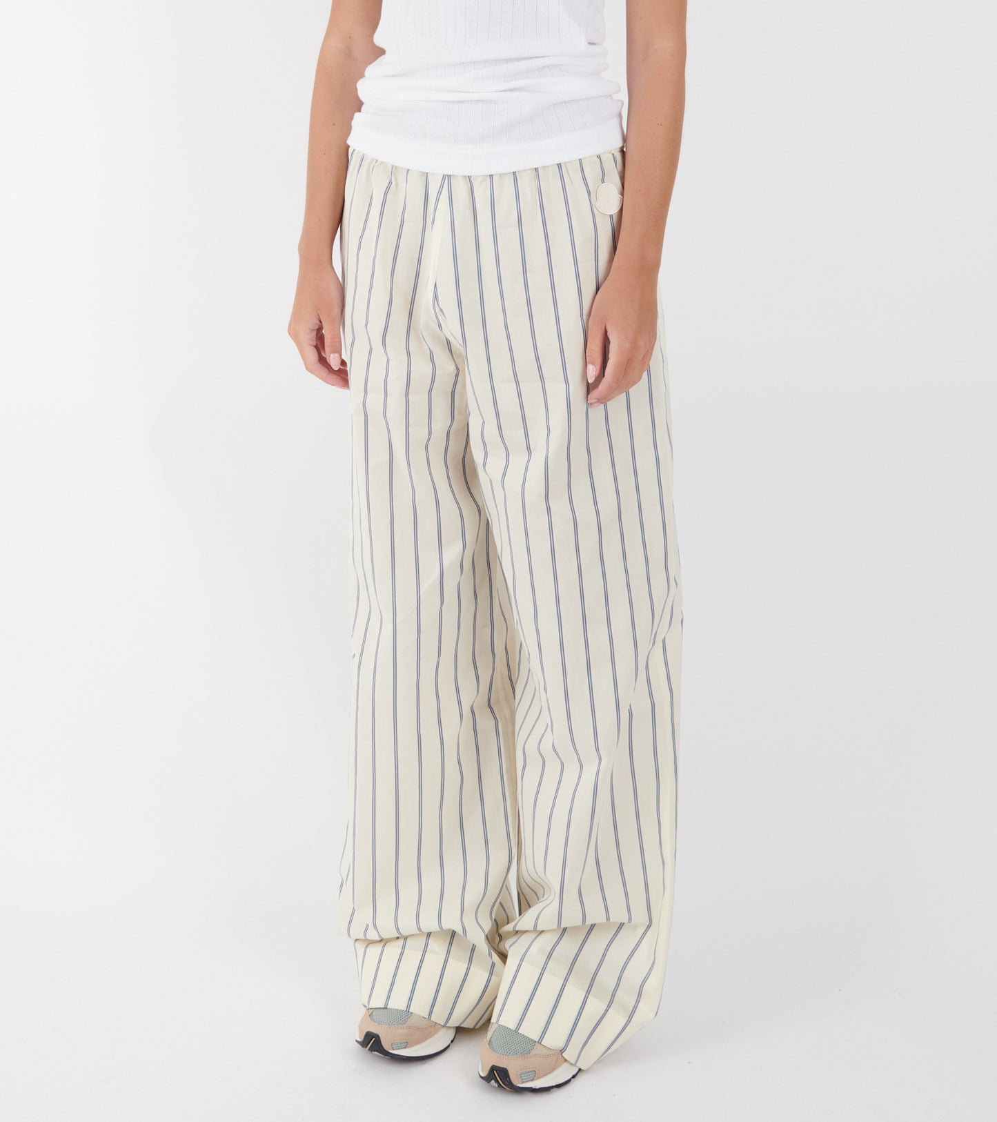 Striped Cotton Silk Trousers White