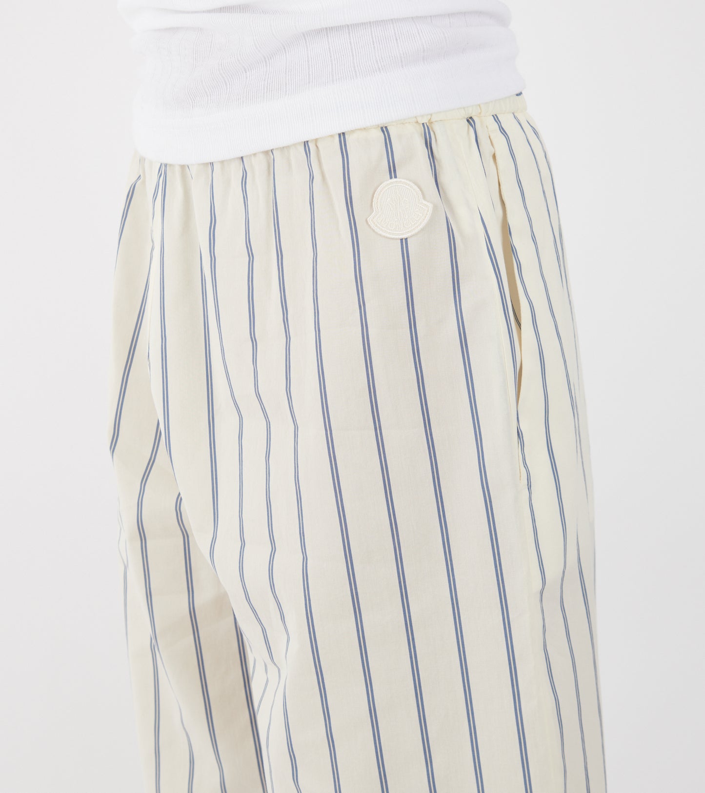 Striped Cotton Silk Trousers White
