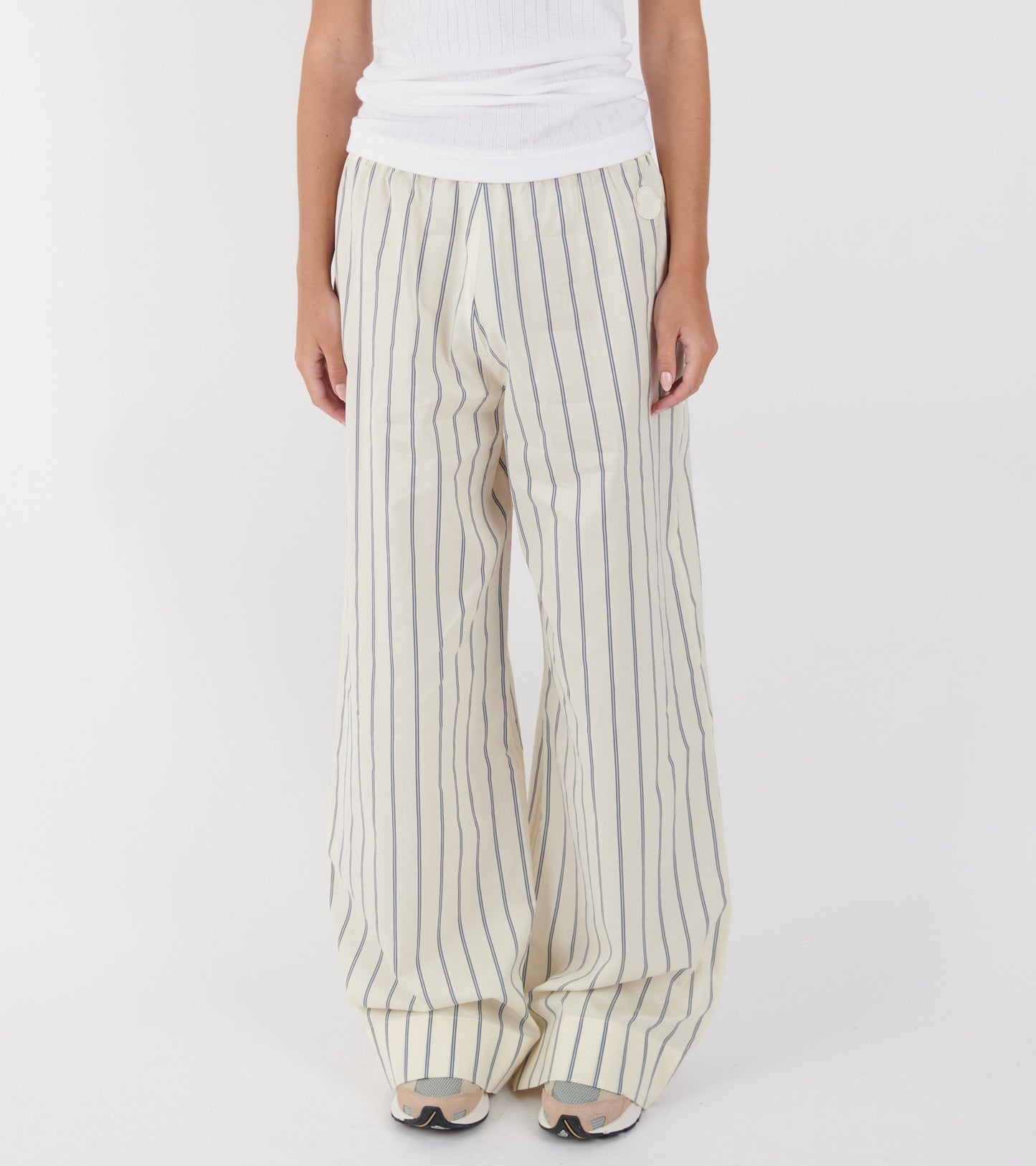 Striped Cotton Silk Trousers White