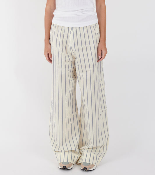 Striped Cotton Silk Trousers White