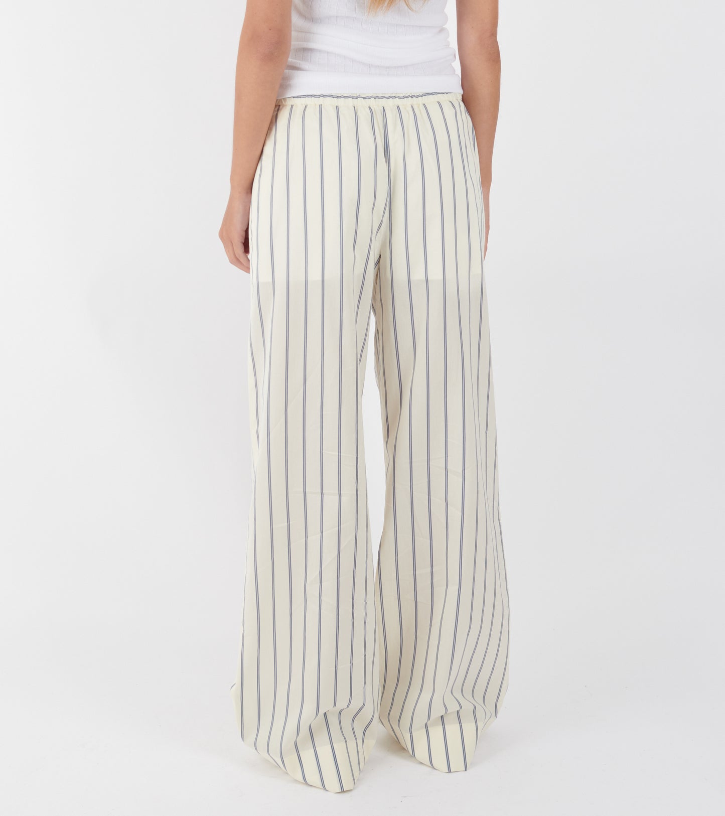 Striped Cotton Silk Trousers White