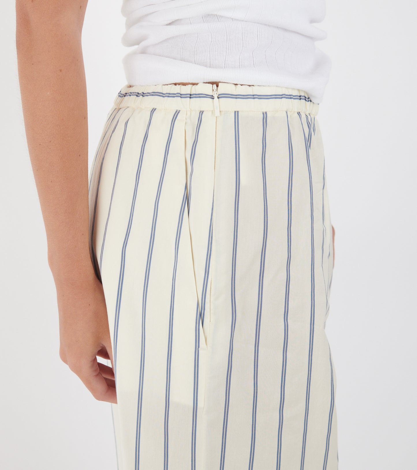Striped Cotton Silk Trousers White