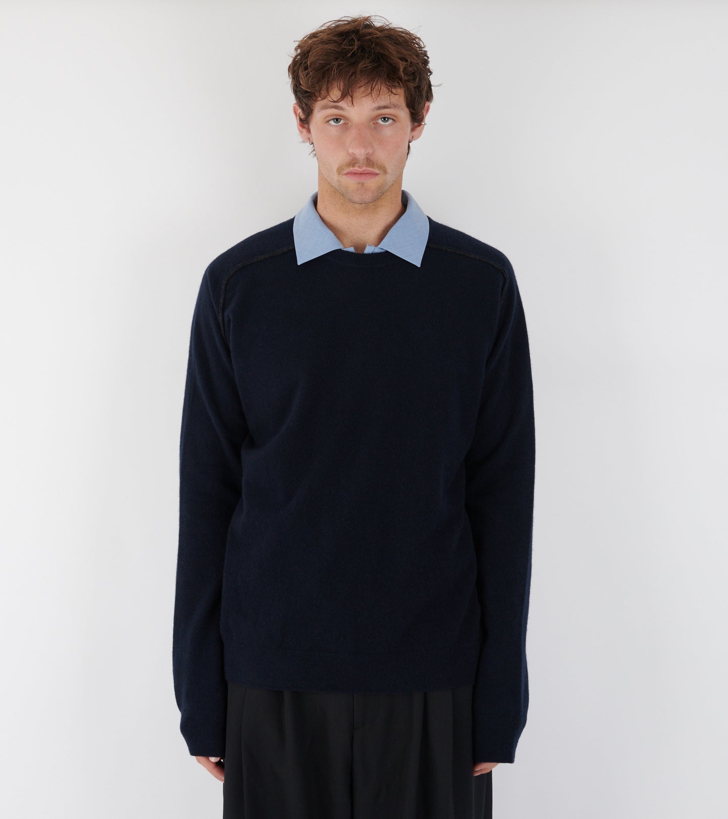 Virgin Wool Crewneck Sweater Navy Blue