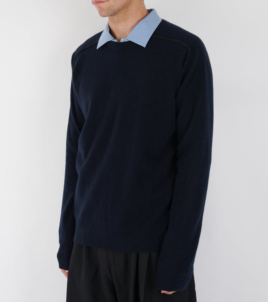 Virgin Wool Crewneck Sweater Navy Blue