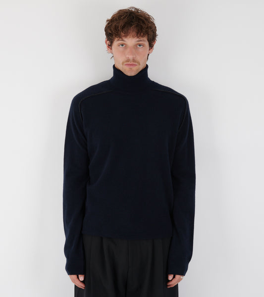 Virgin Wool Turtleneck Sweater Navy Blue