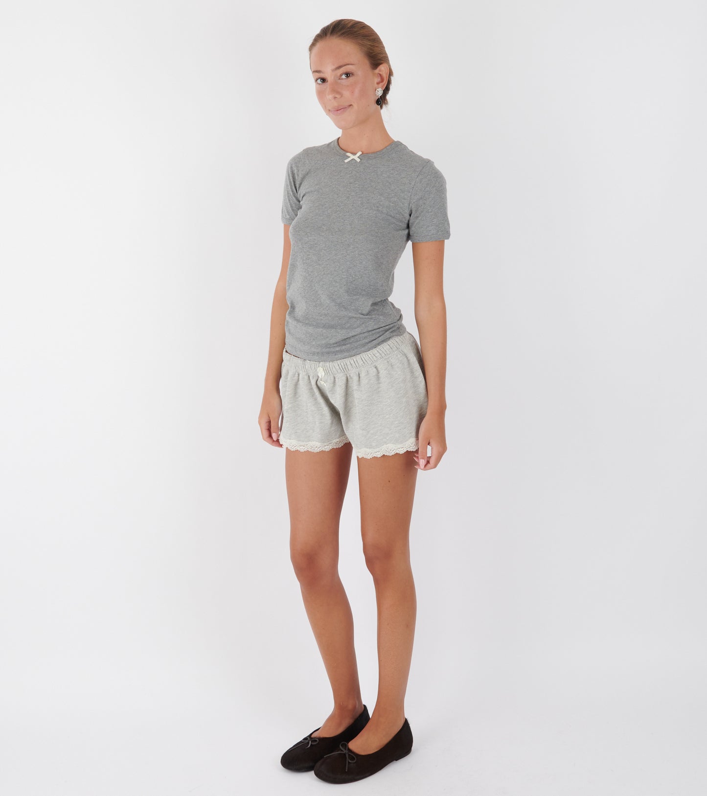 Lace Mini Sweatshorts Light Grey