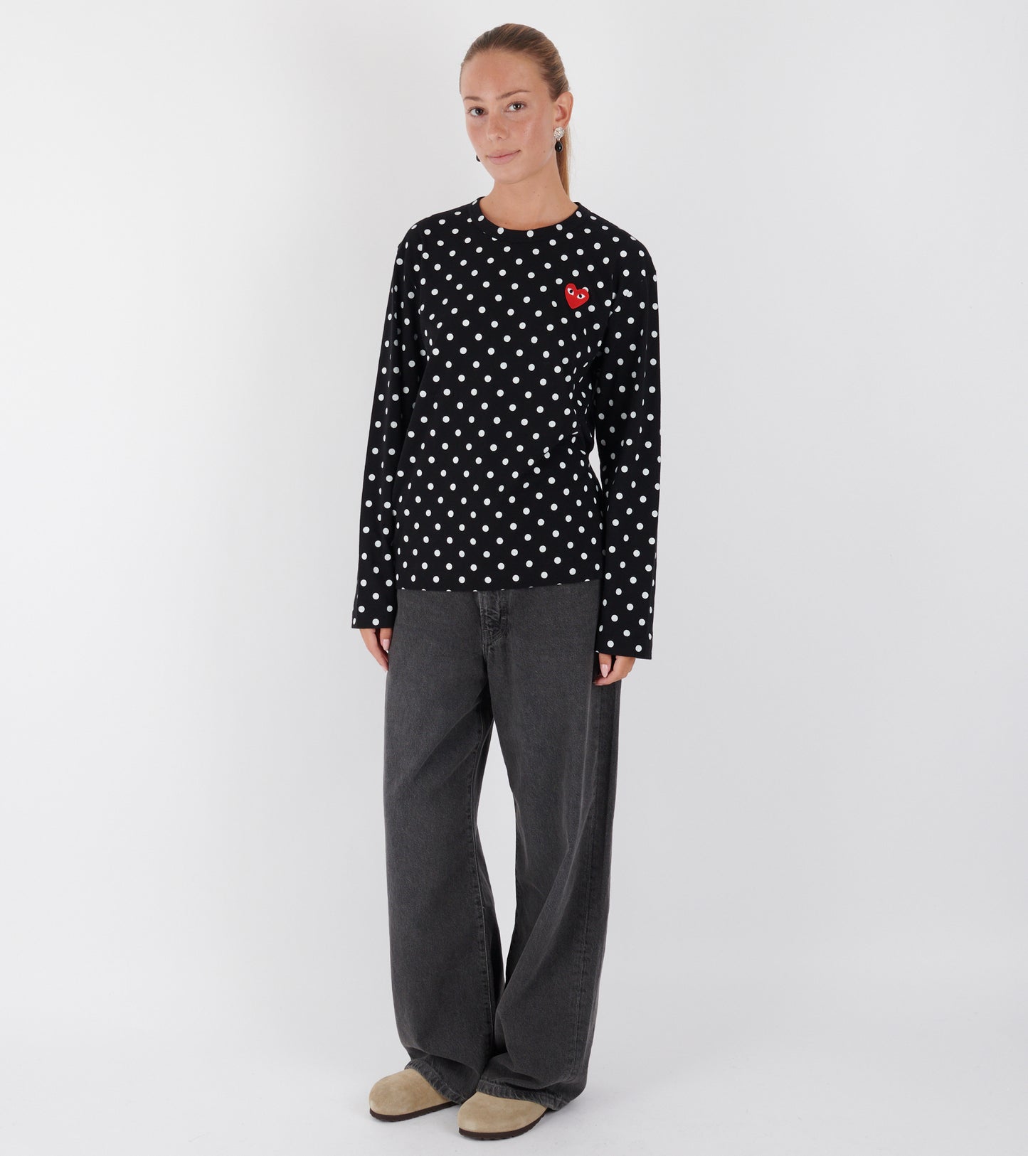 U Red Heart LS Dot T-shirt Black/White
