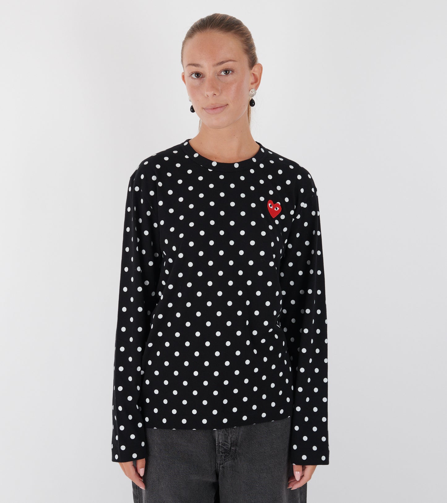 U Red Heart LS Dot T-shirt Black/White