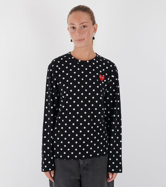 U Red Heart LS Dot T-shirt Black/White