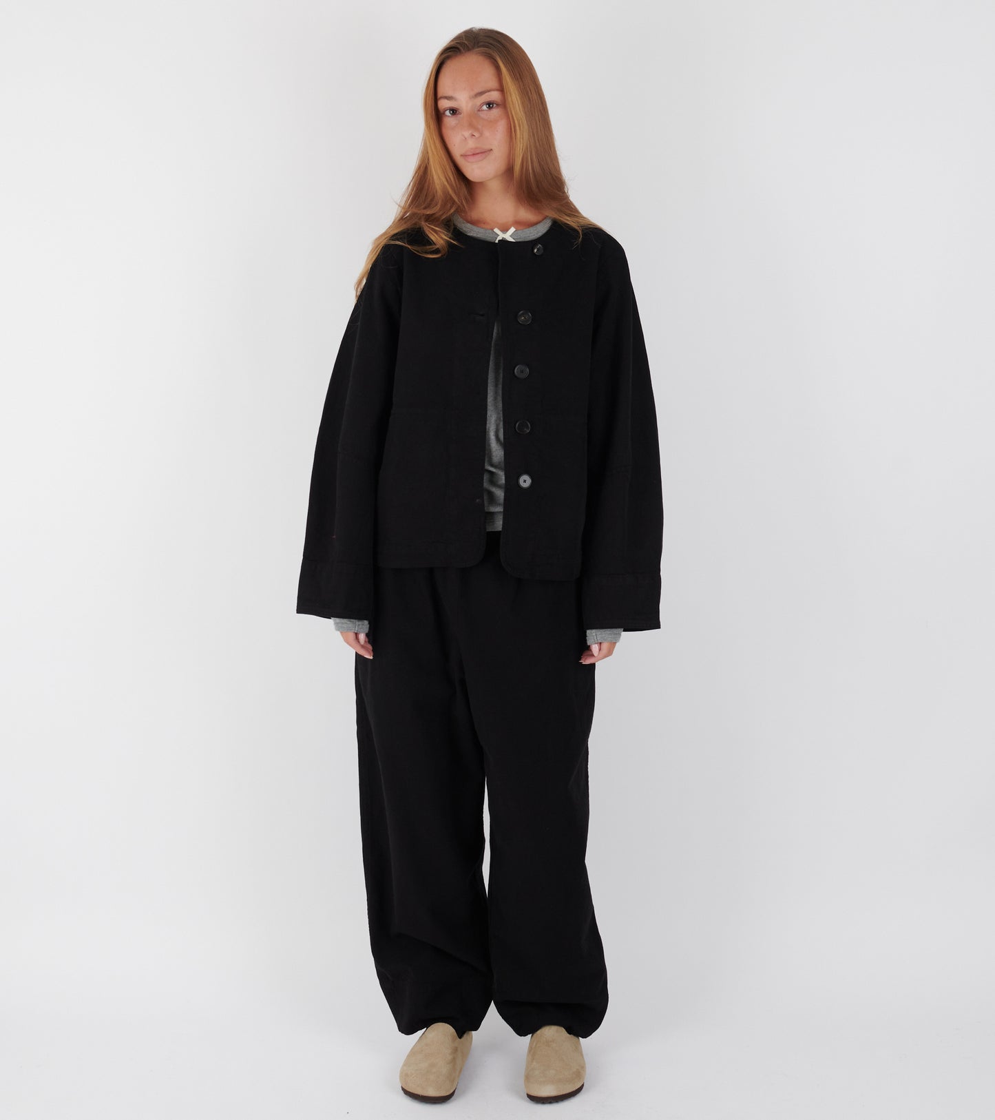 Sculpted Leg Brushed Cotton Canvas Trousers Black