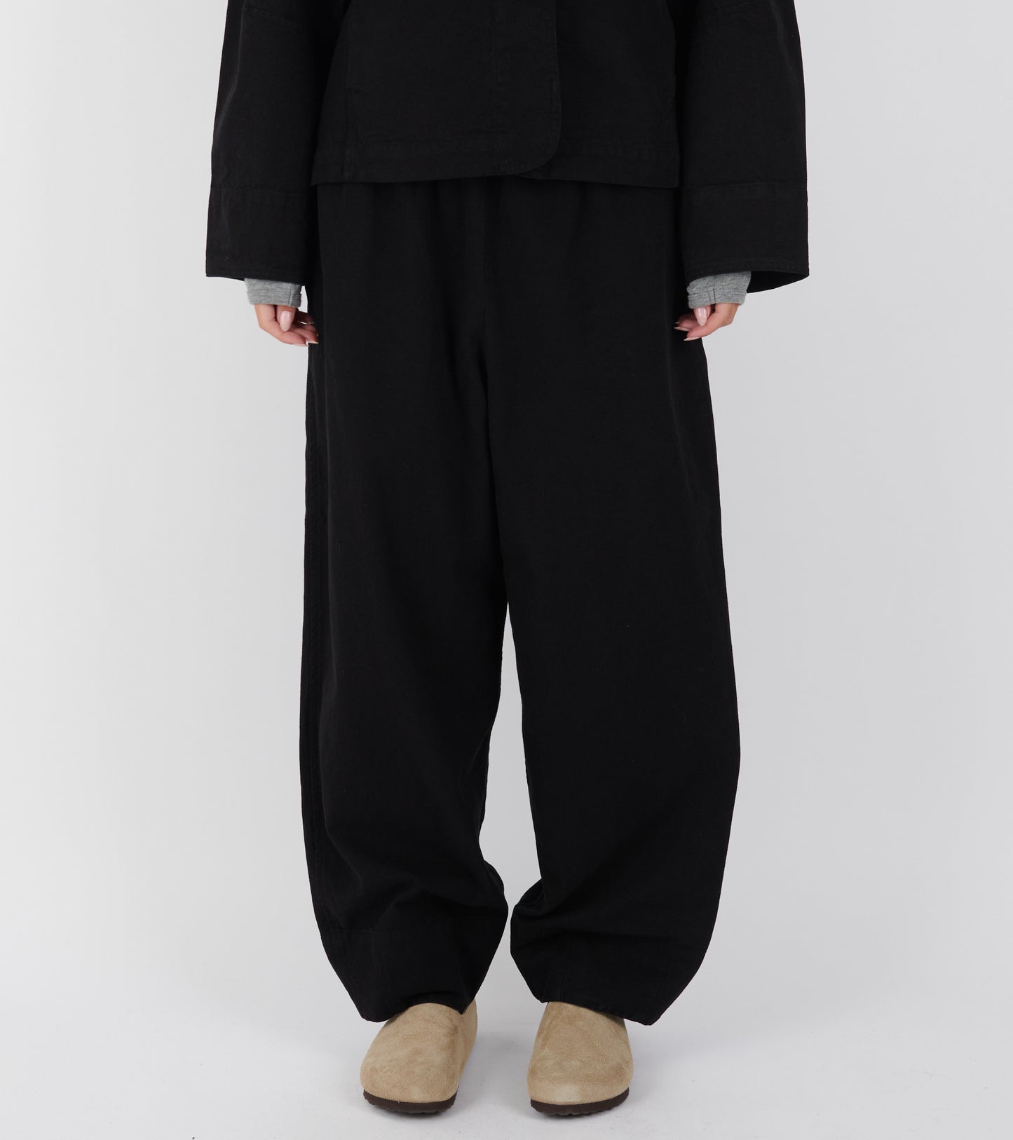 Sculpted Leg Brushed Cotton Canvas Trousers Black