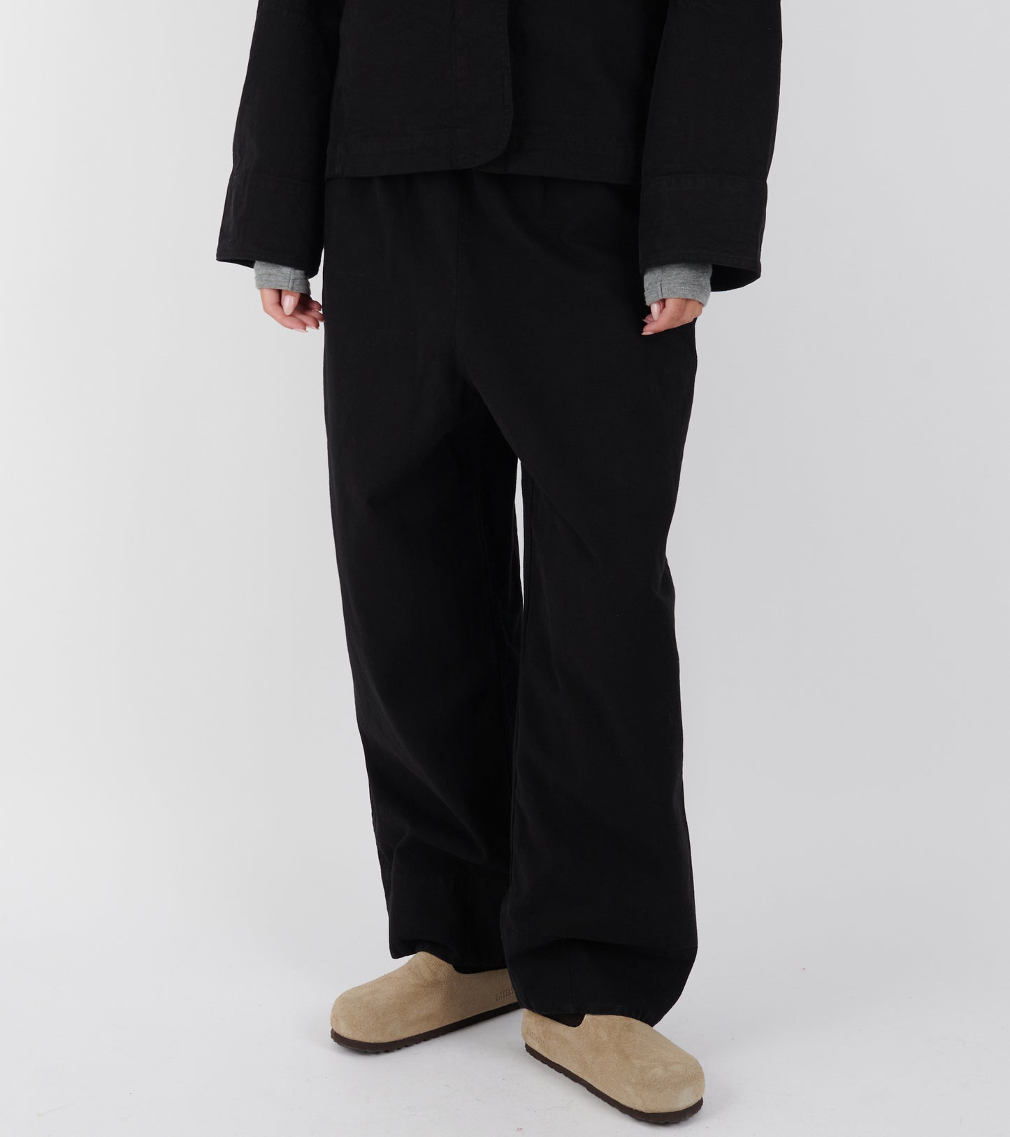 Sculpted Leg Brushed Cotton Canvas Trousers Black