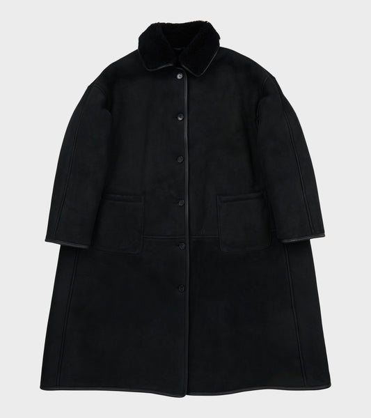 Suede Back Curly Hair Roo Coat Black