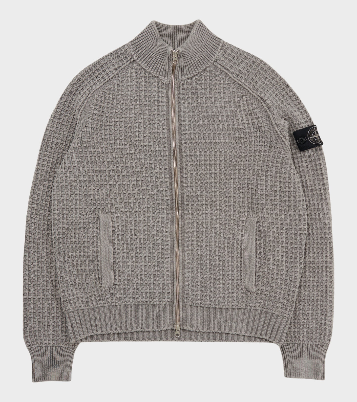 Waffle Zip Cotton Knit Grey