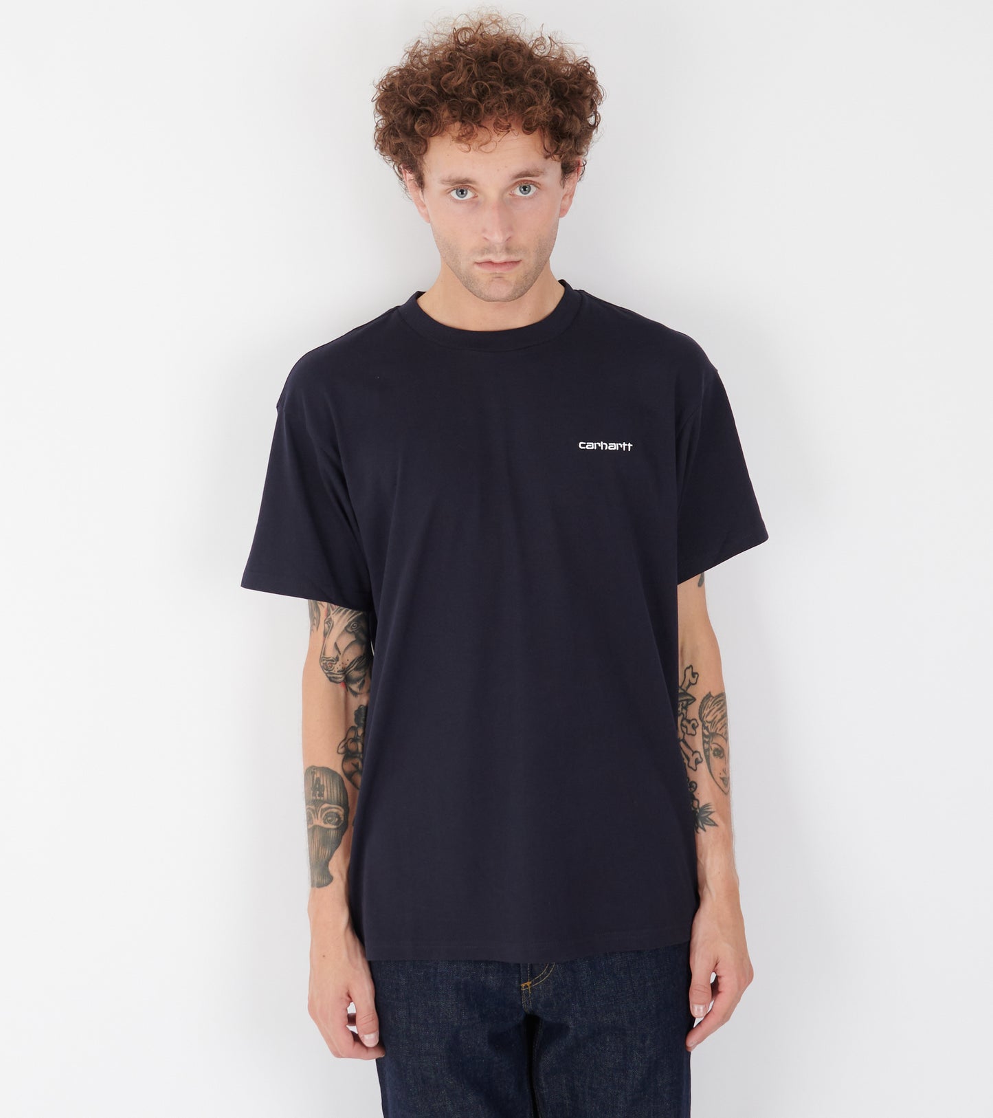 S/S Script Embroidery T-shirt Dark Navy/White