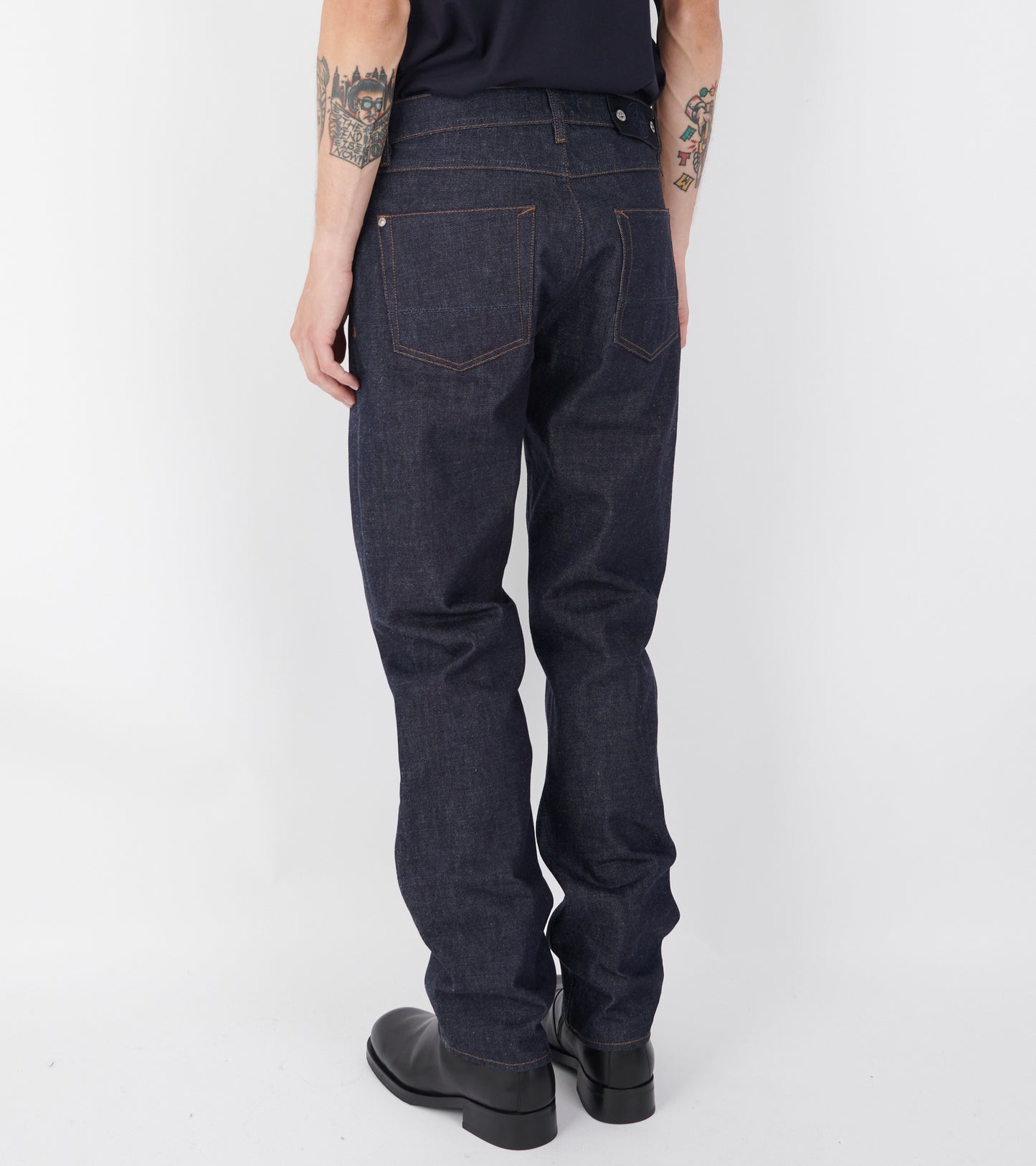 Regular Straight Jeans Raw Denim Dark Blue