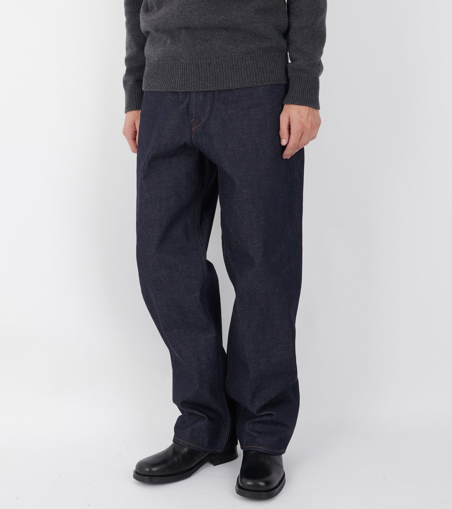 Loose Jeans Raw Denim Dark Blue