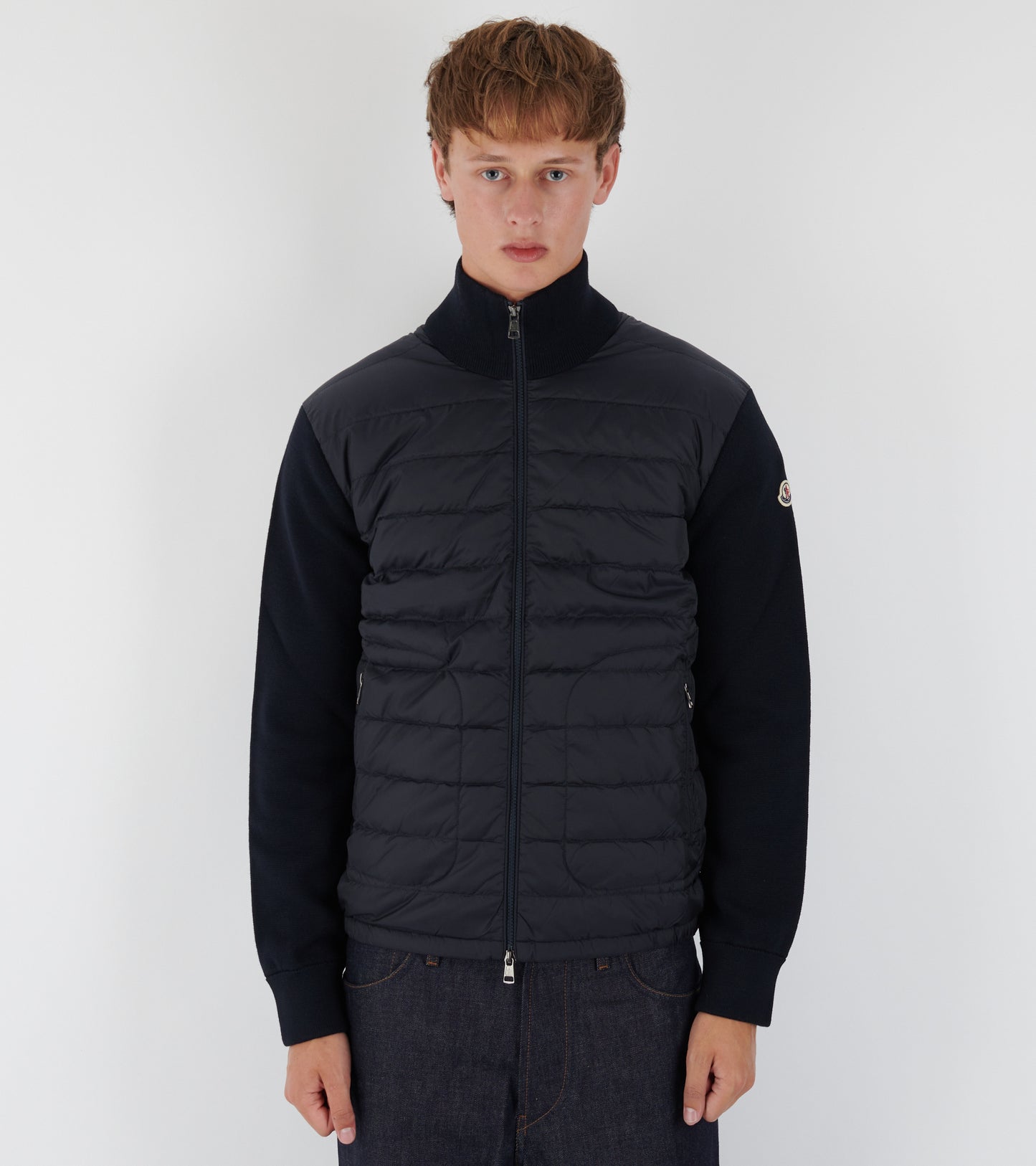 Padded Zip-up Wool Mix Cardigan Navy Blue