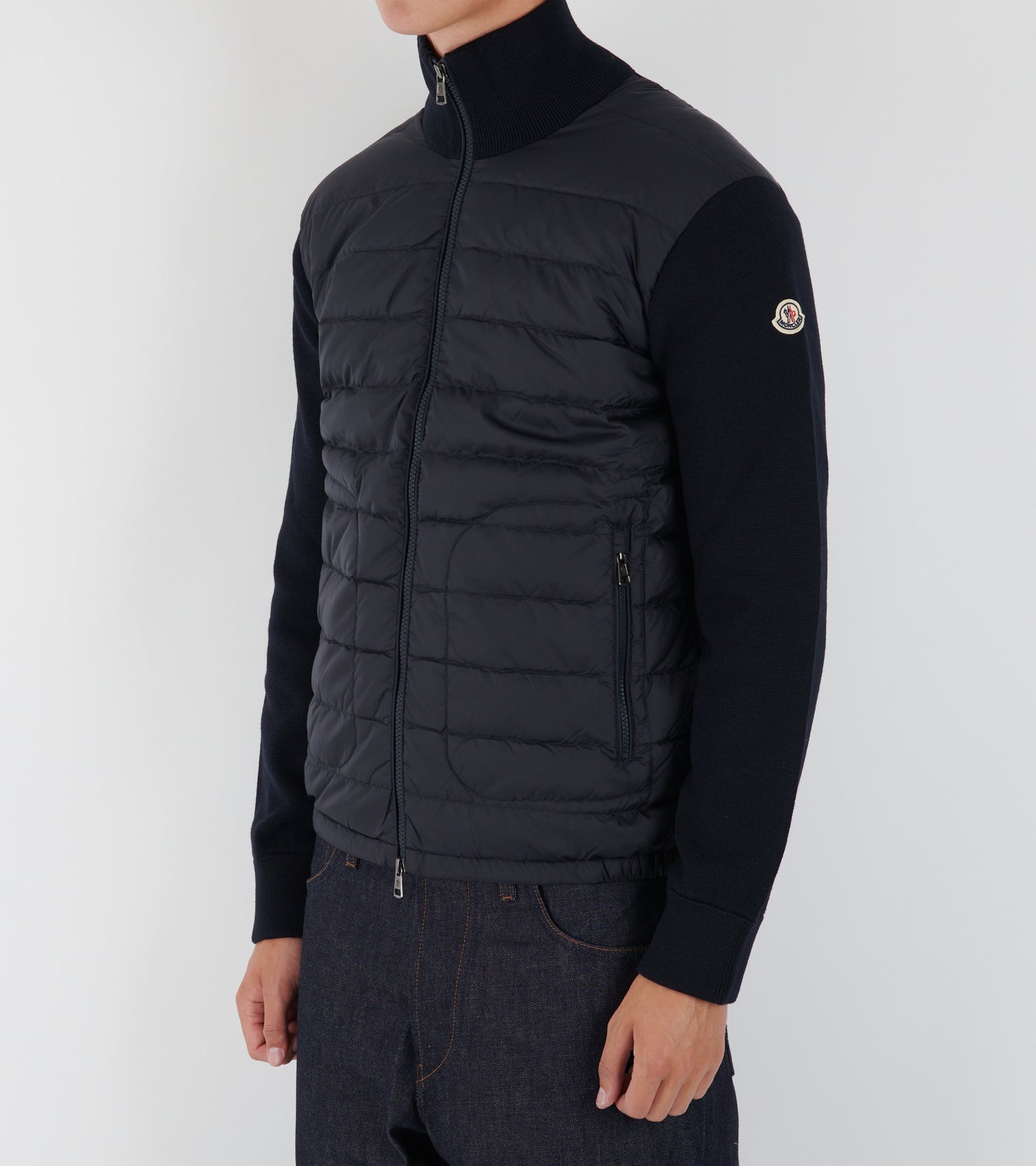 Padded Zip-up Wool Mix Cardigan Navy Blue