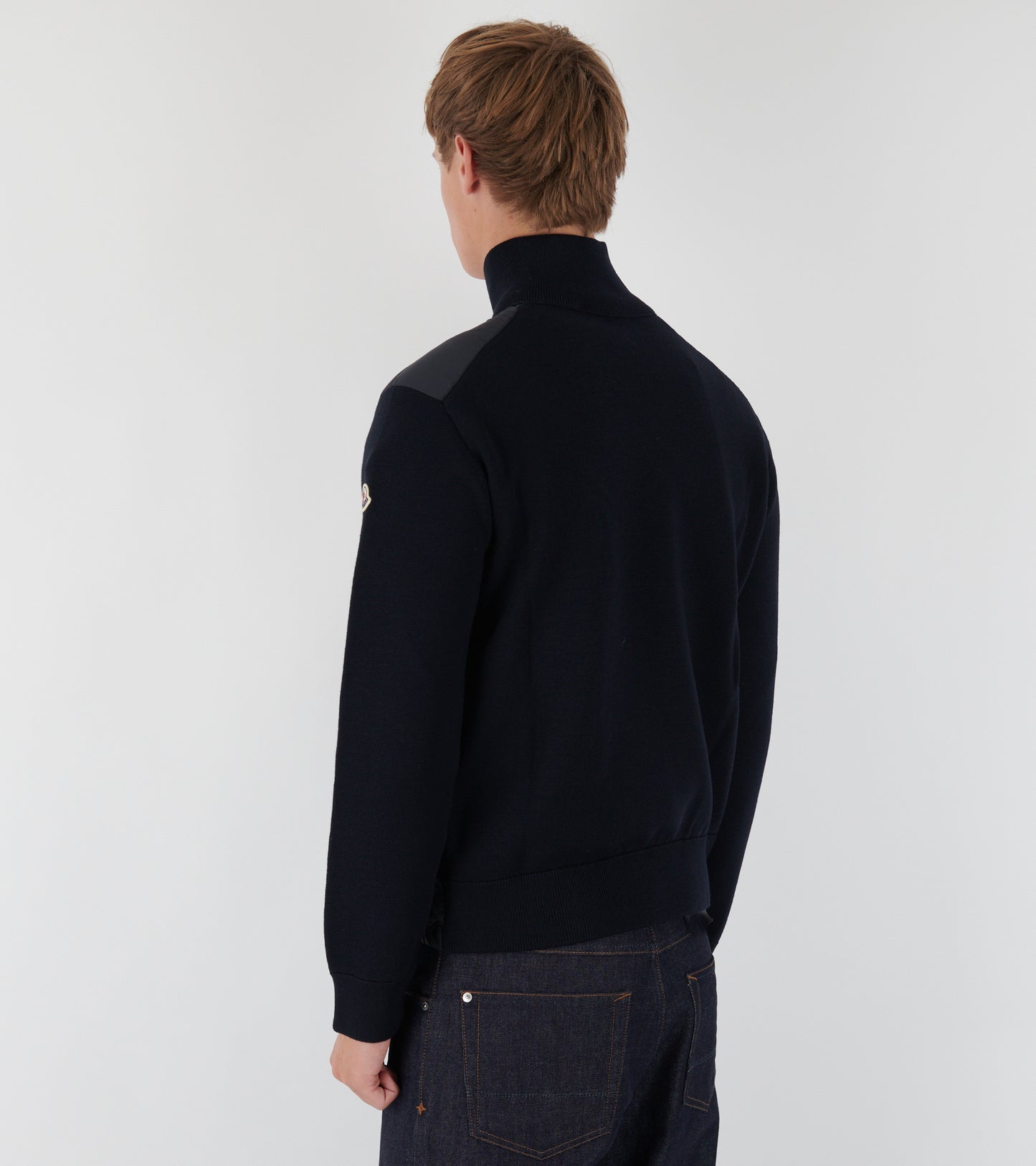 Padded Zip-up Wool Mix Cardigan Navy Blue