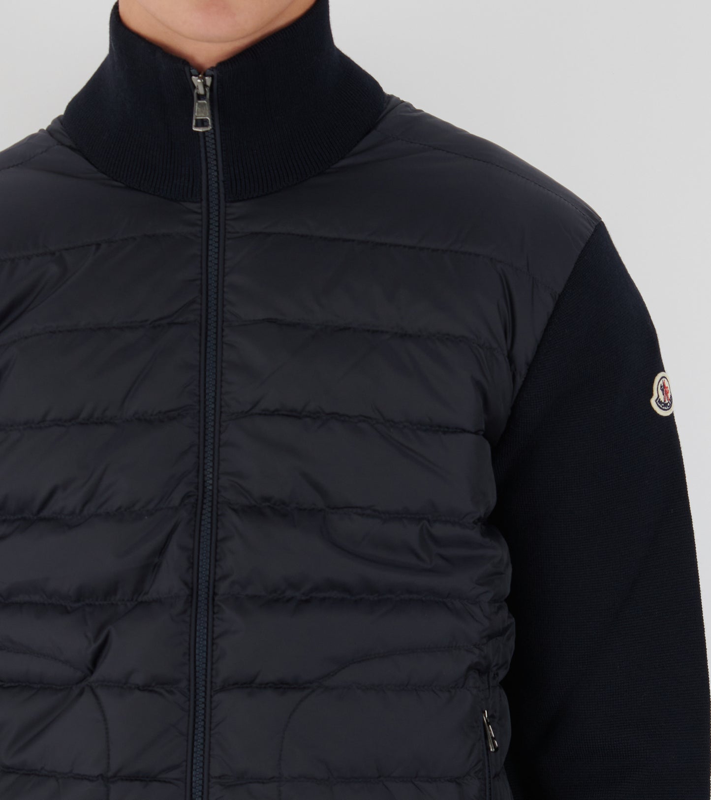 Padded Zip-up Wool Mix Cardigan Navy Blue