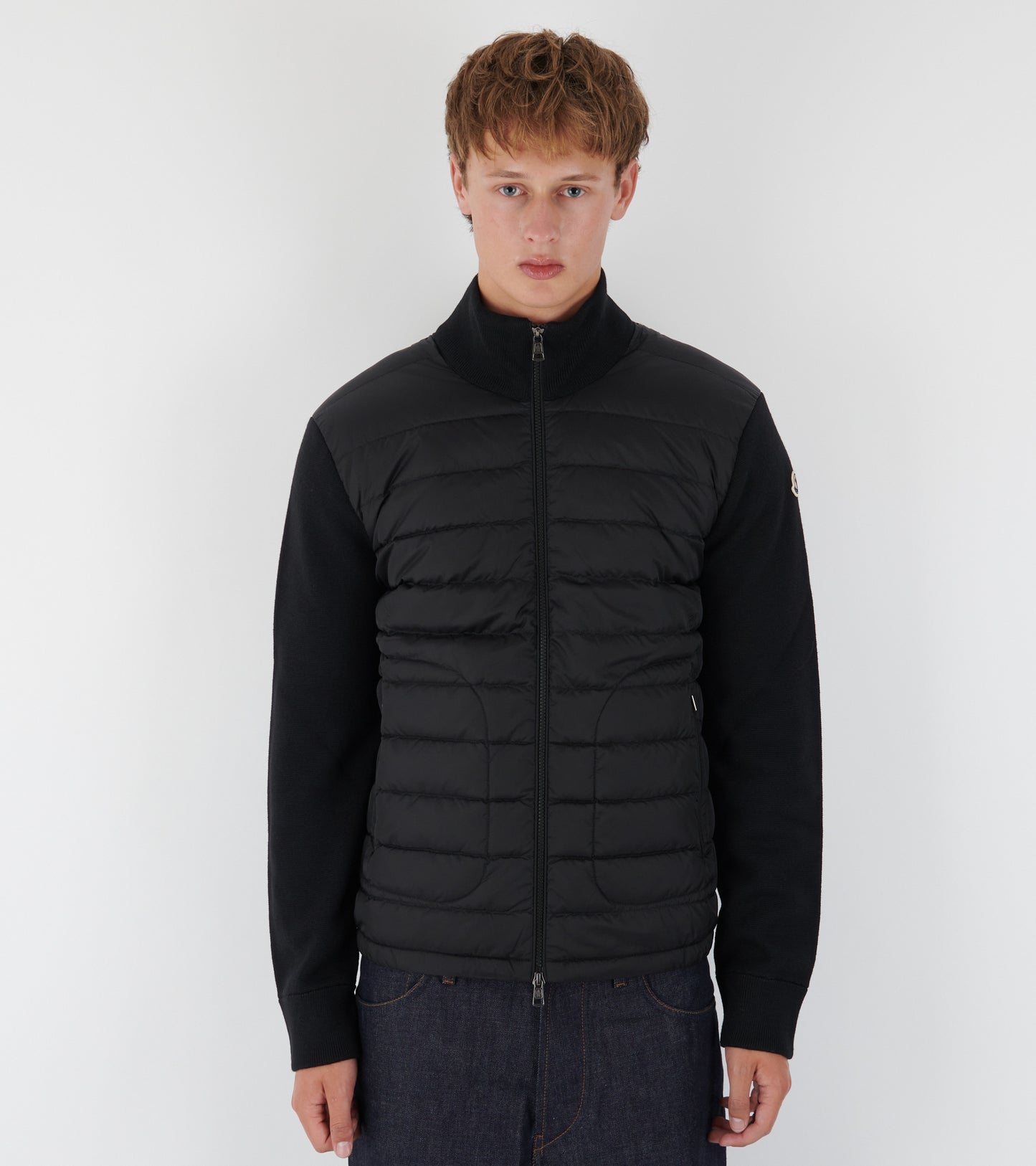 Padded Zip-up Wool Mix Cardigan Black
