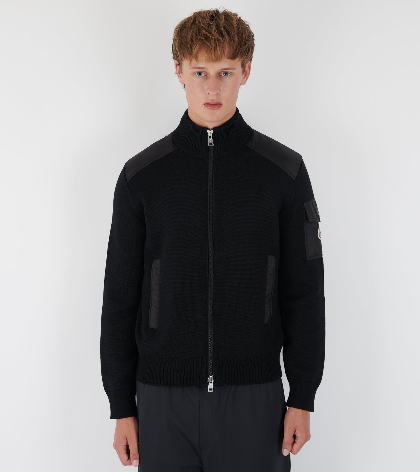 Padded Wool Zip-up Cardigan Black