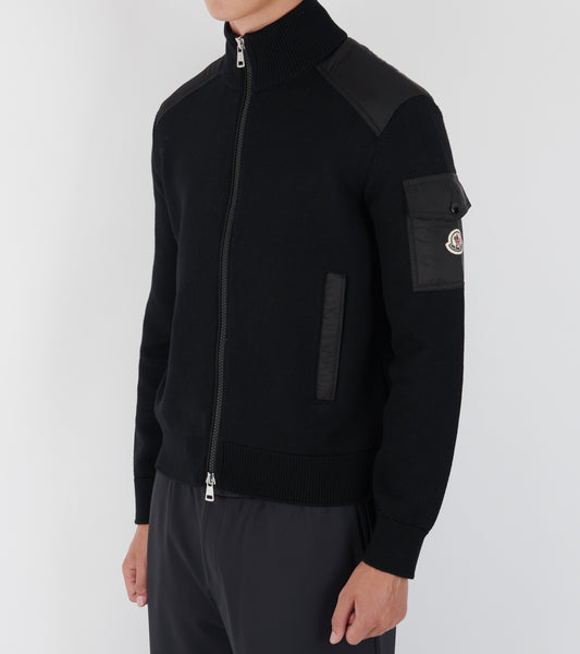 Padded Wool Zip-up Cardigan Black