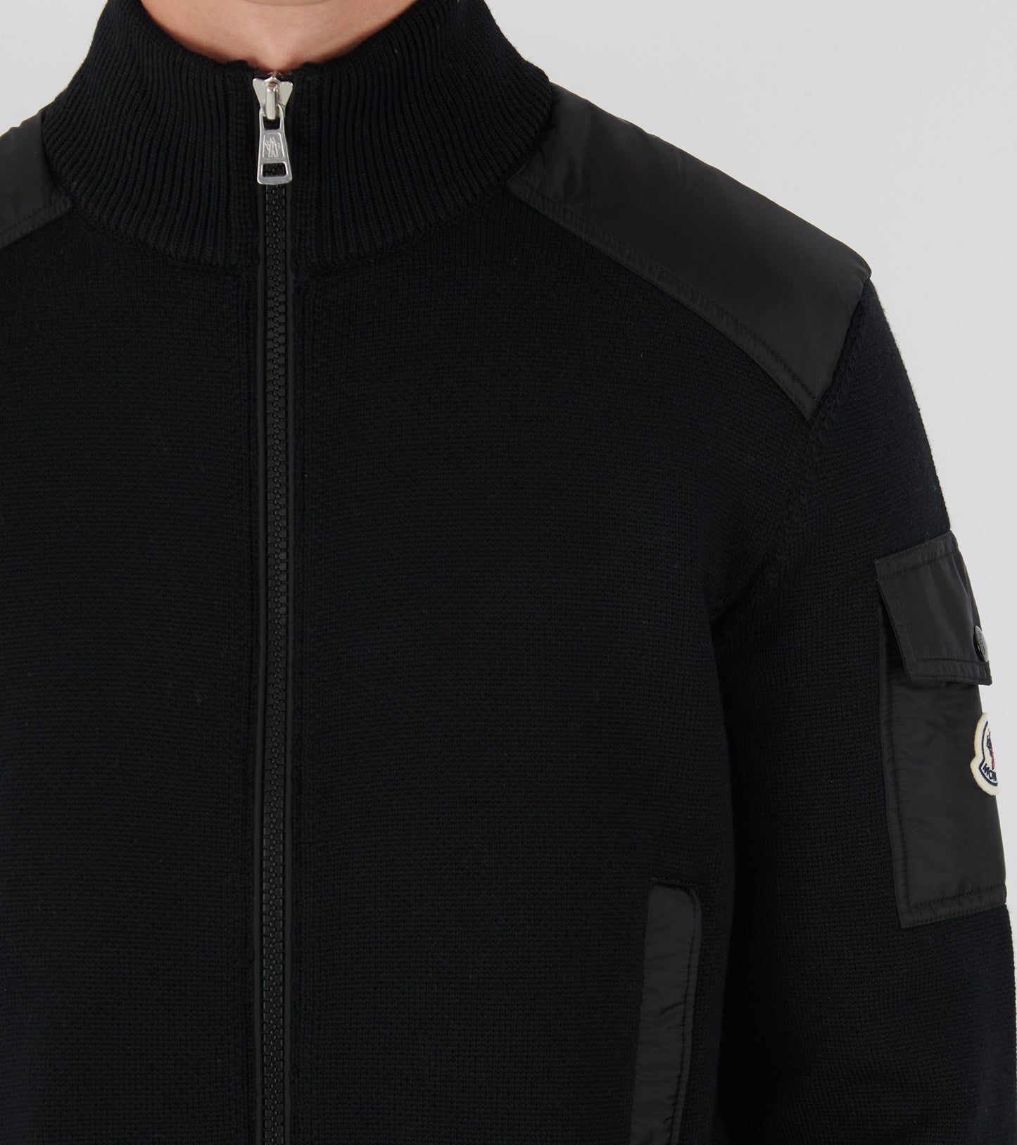 Padded Wool Zip-up Cardigan Black