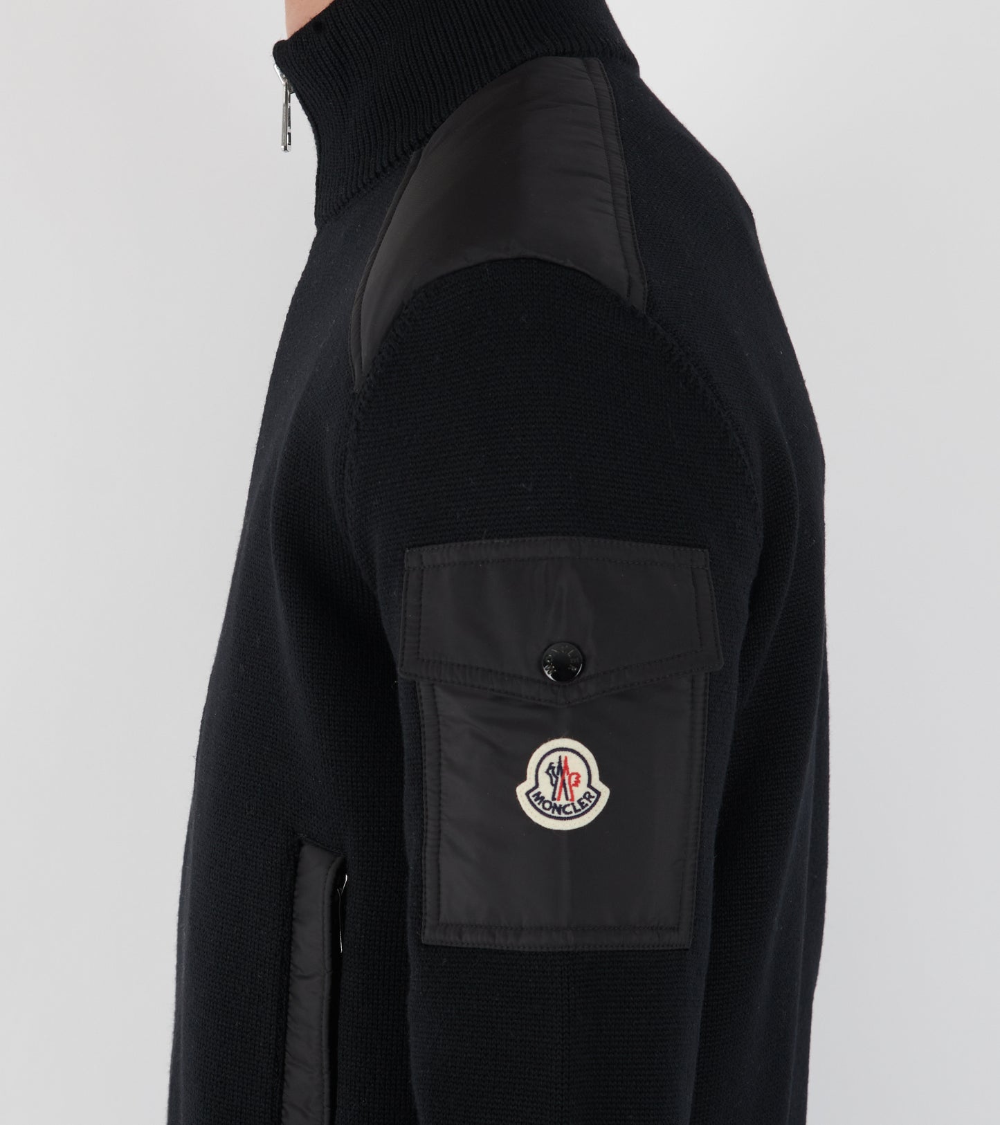 Padded Wool Zip-up Cardigan Black