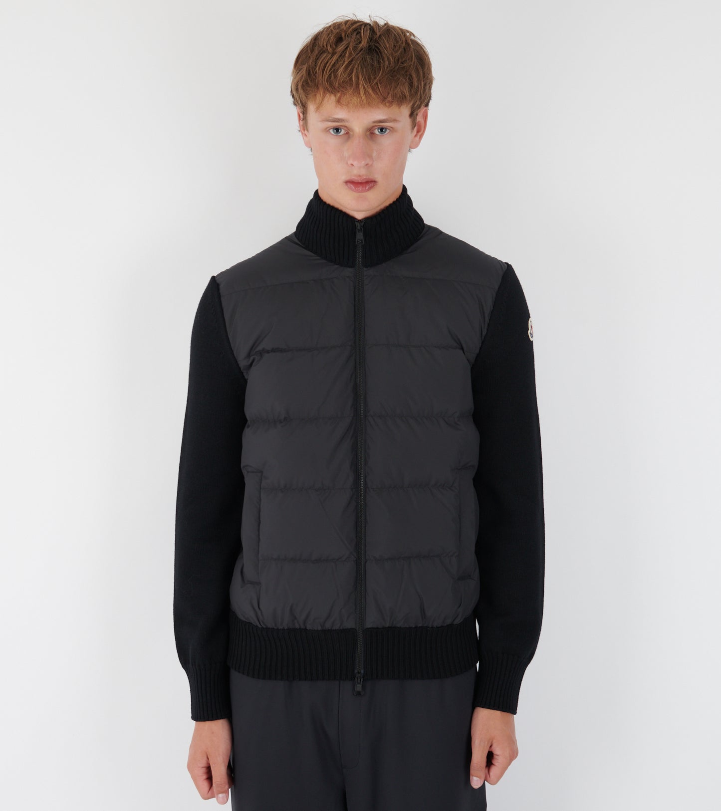 Padded Virgin Wool Zip-up Cardigan Black