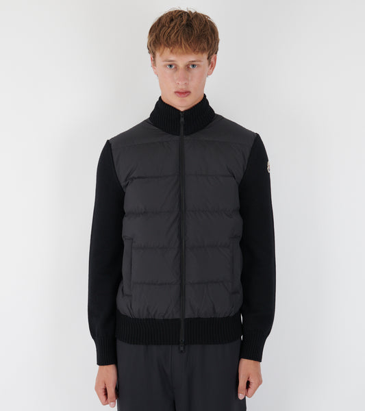 Padded Virgin Wool Zip-up Cardigan Black